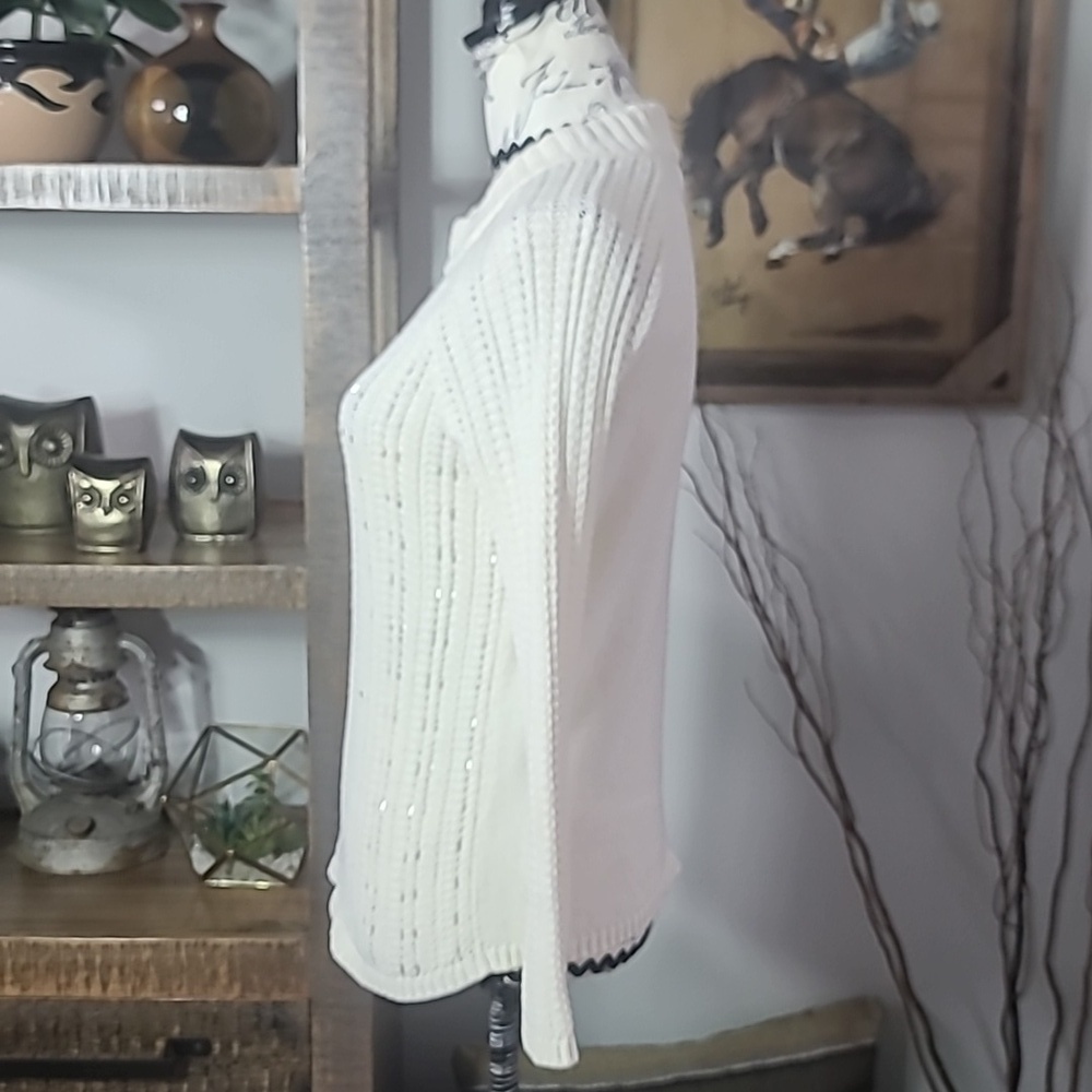 Banana Republic Cream Ribbed Crewneck Sweater with Subtle Sequins - Picture 5 of 7